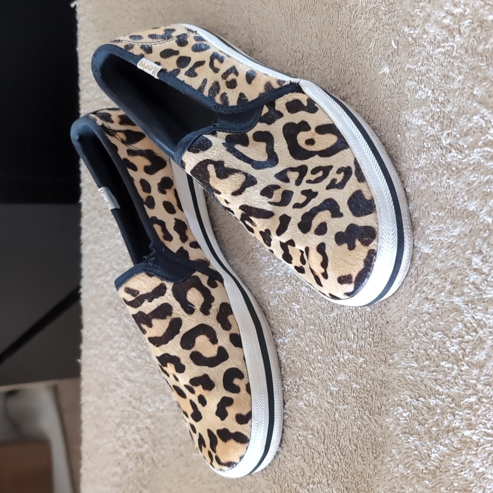 Keds x Kate Spade Double Decker Size 6.5 Calf Hair Leopard Print Sneakers